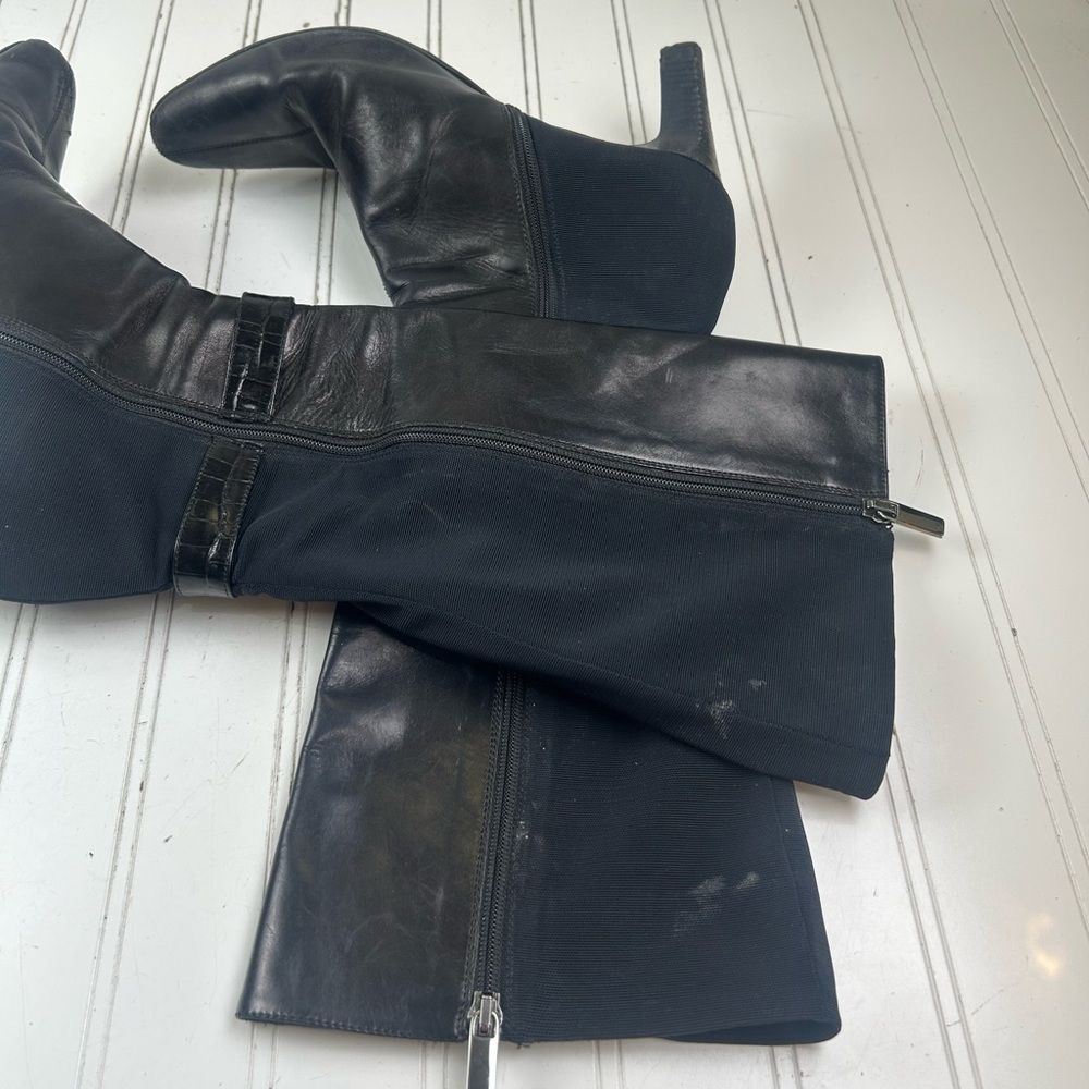 Brighton Italian Vintage Rachel Black Leather Nylon Boots Womenโs Size 8M - Picture 4 of 13